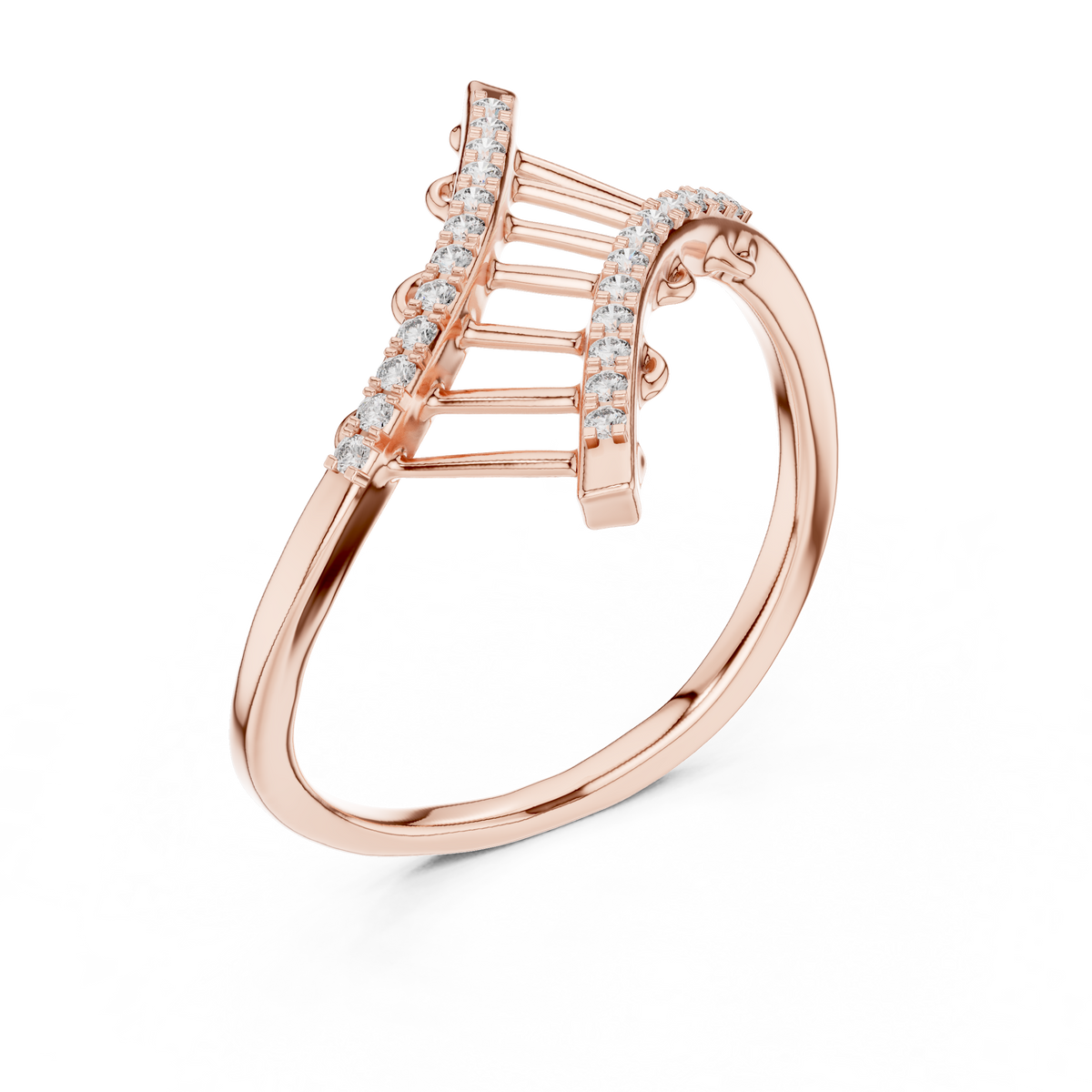 Ladder Crossover Moissanite Ring in rose 925 sterling silver, view 2