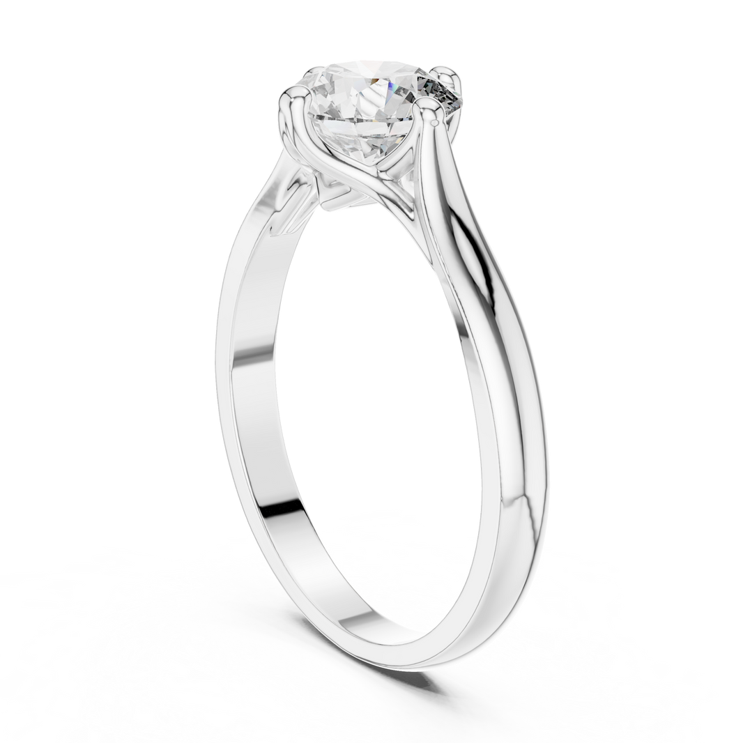 Round Compass Set Moissanite Split Cathedral Solitaire Ring in white 925 sterling silver, view 1
