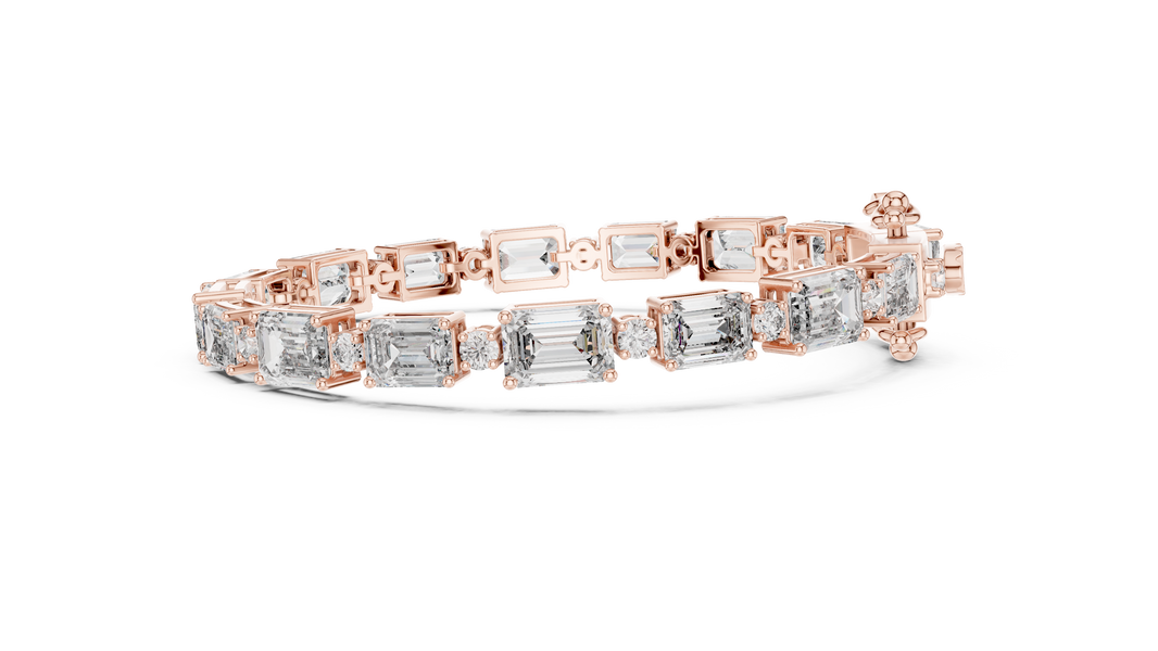 Emerald Cut Station Moissanite Link Bracelet in rose 925 sterling silver, view 4