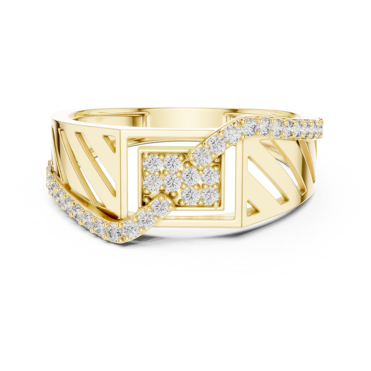 Men's Wide Openwork Square Cluster Moissanite Band in yellow 925 sterling silver, view 4