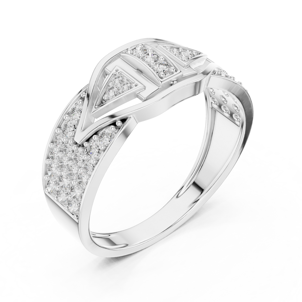 Geometric Eye Pavé Moissanite Statement Band in white 925 sterling silver, view 2