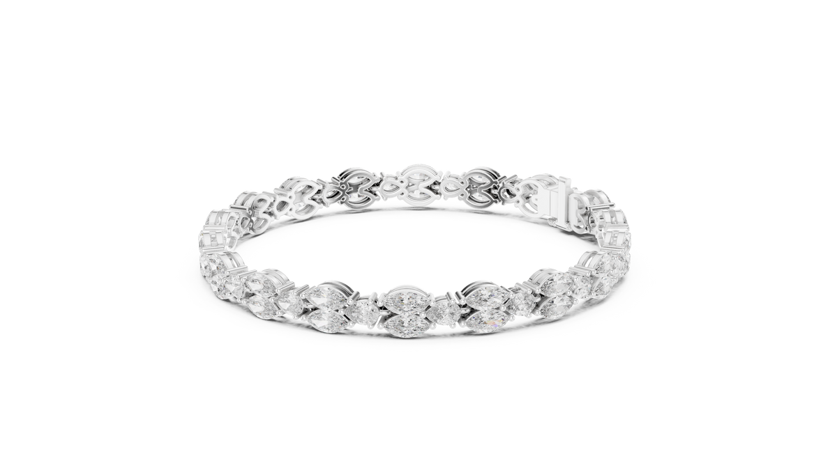 Marquise and Pear Moissanite Tennis Bracelet in white 925 sterling silver, view 2