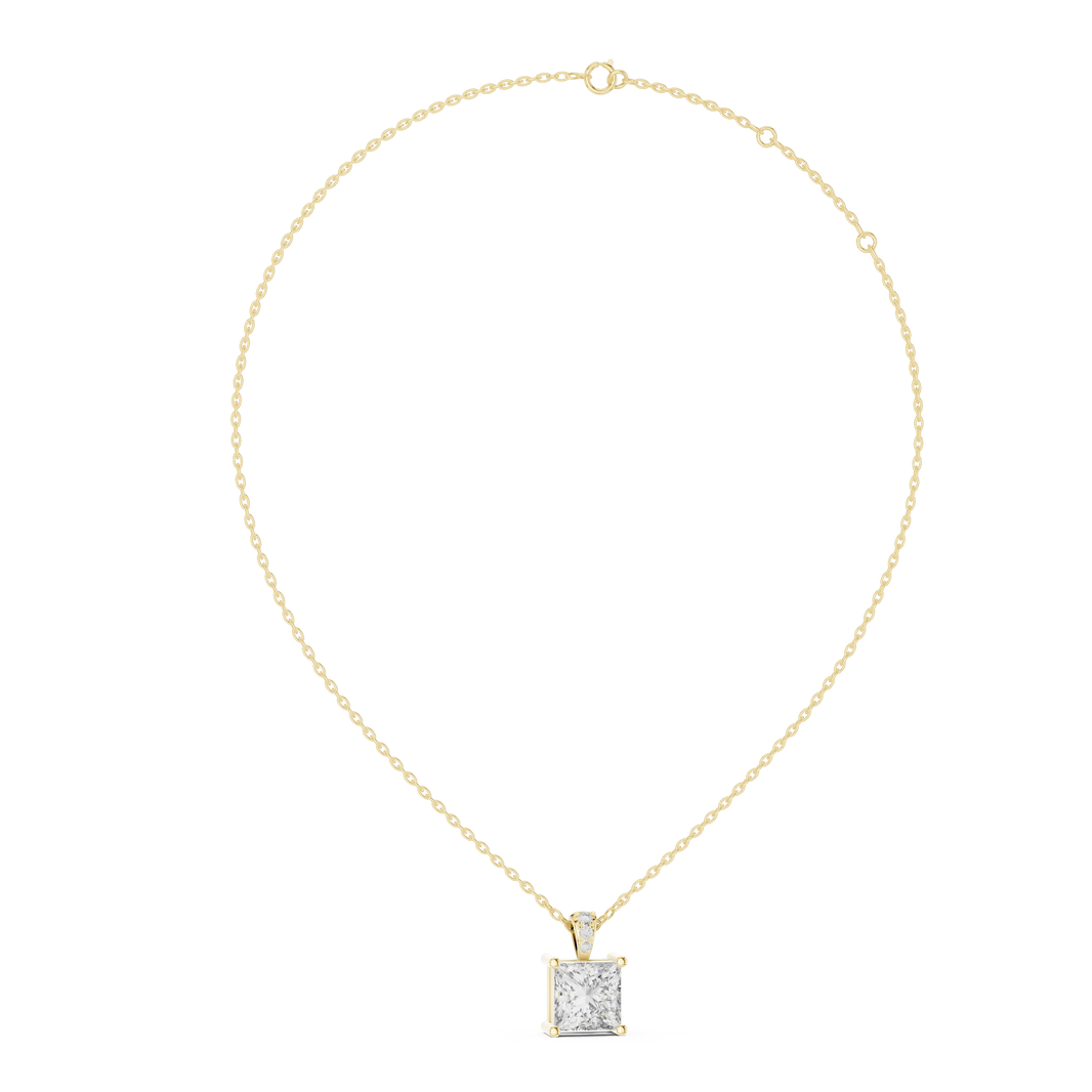 Princess Cut Solitaire Moissanite Pendant in yellow 925 sterling silver, view 1