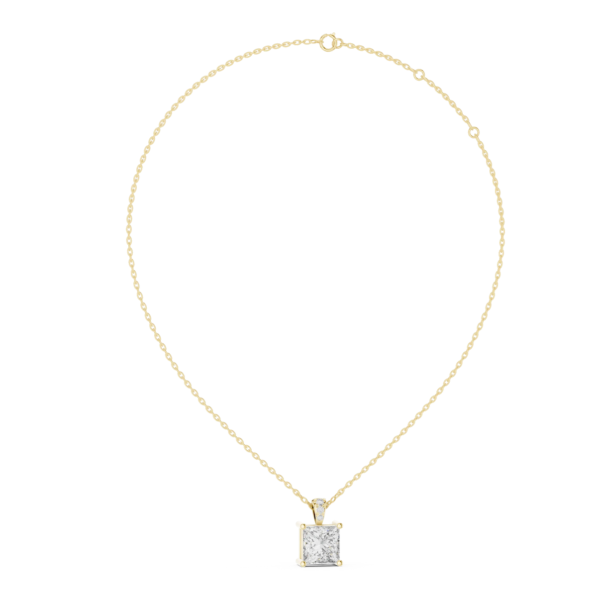 Princess Cut Solitaire Moissanite Pendant in yellow 925 sterling silver, view 1