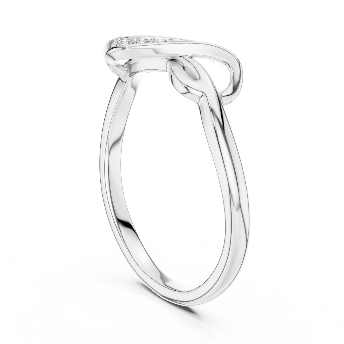 Pavé Infinity Twist Moissanite Ring in white 925 sterling silver, view 1