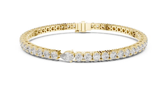 Pear Centre Round Moissanite Tennis Bracelet in yellow 925 sterling silver, view 1