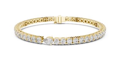 Pear Centre Round Moissanite Tennis Bracelet in yellow 925 sterling silver, view 1