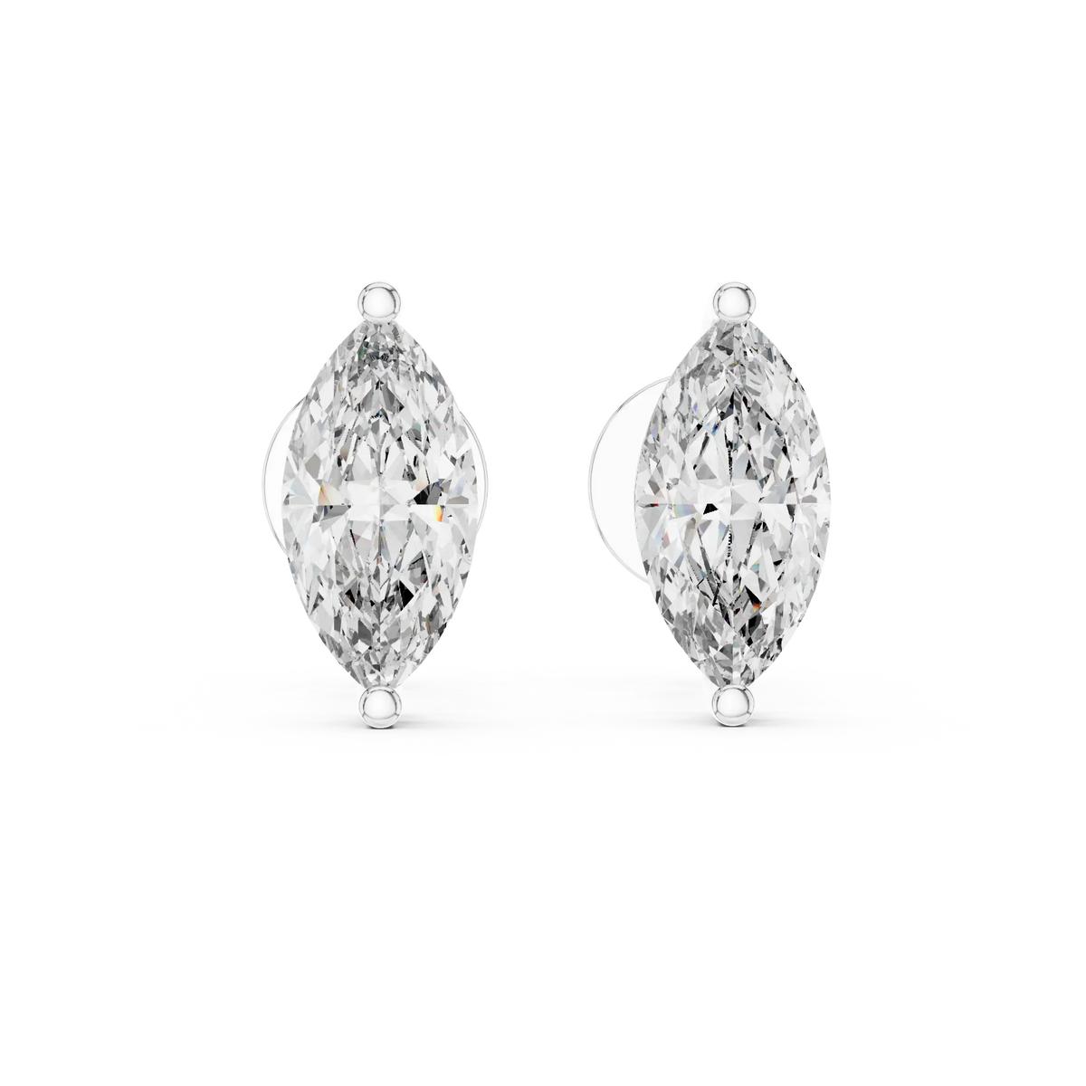 Marquise moissanite stud earrings in white 925 sterling silver, view 4