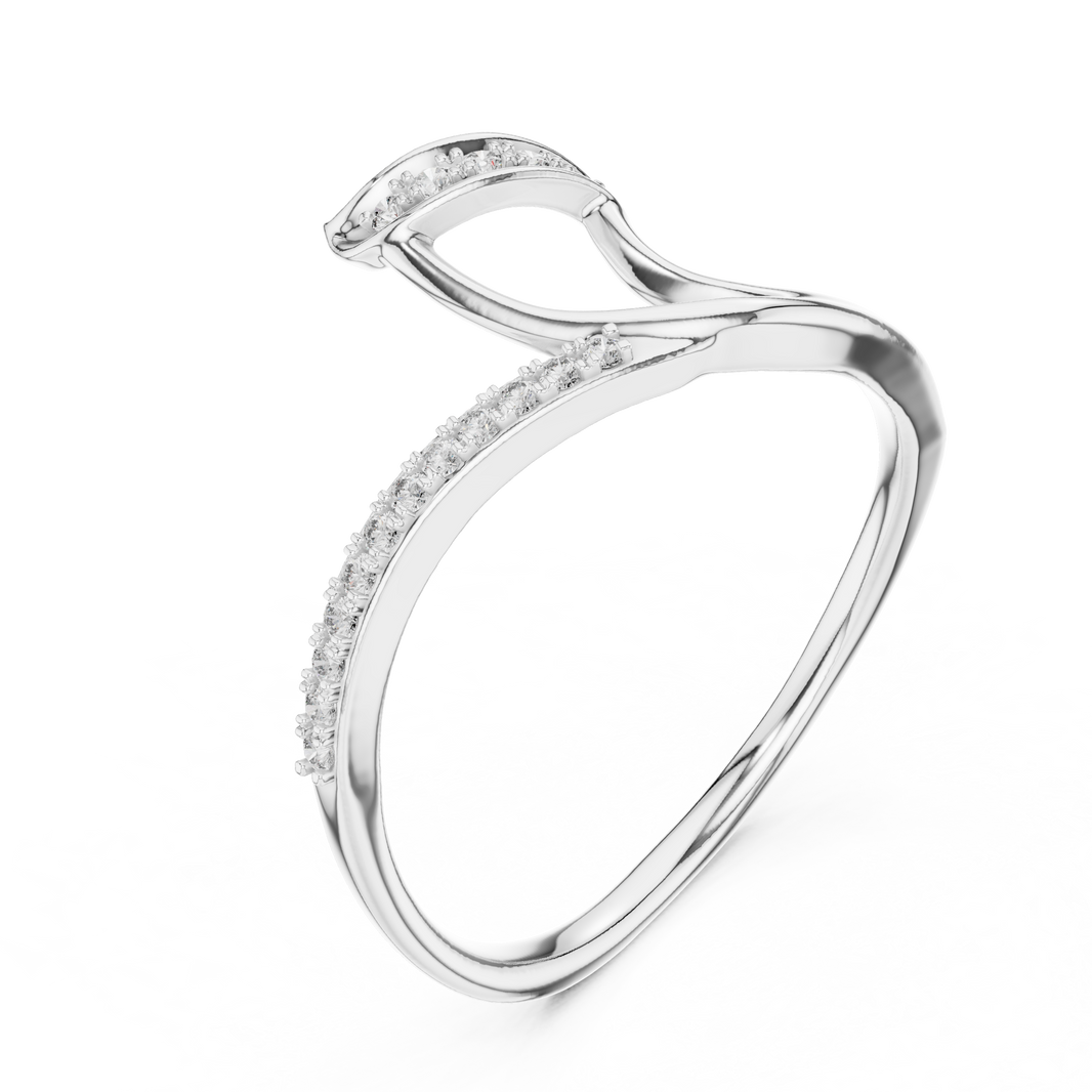 Ribbon Wave Bypass Moissanite Ring in white 925 sterling silver, view 2