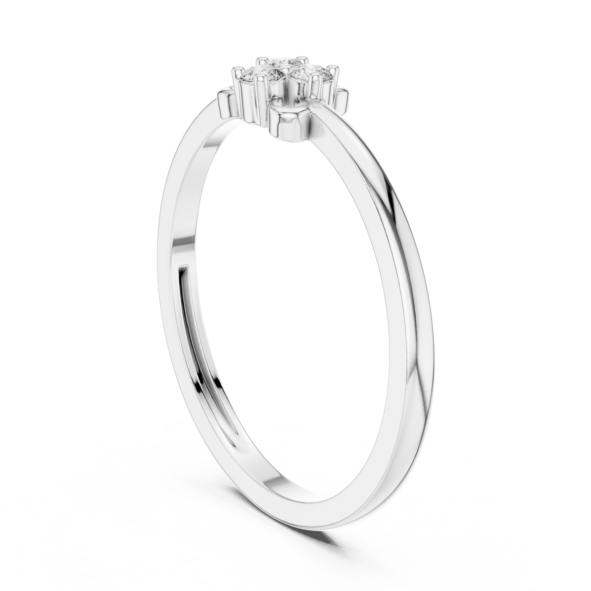 Petite Trefoil Cluster Bow Moissanite Ring in white 925 sterling silver, view 1