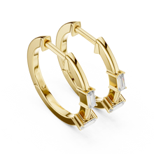 Baguette moissanite hoop earrings in yellow 925 sterling silver, view 2