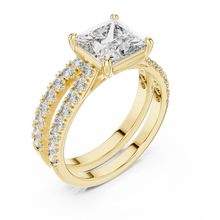 Princess Cut Moissanite Double Pavé Band Ring in yellow 925 sterling silver, view 2