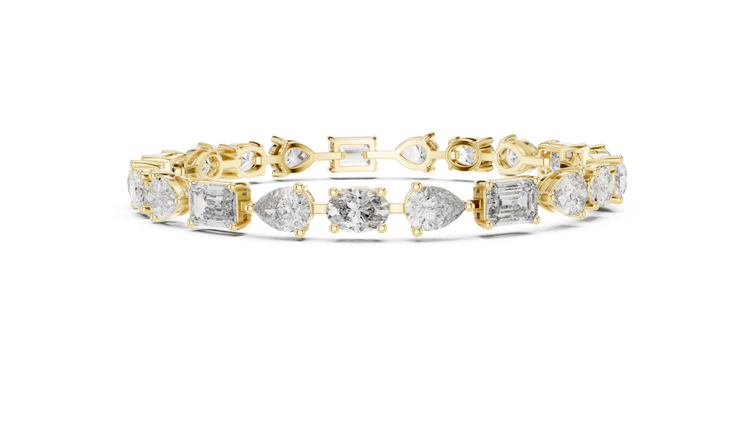 Oval Pear and Emerald Moissanite Tennis Bracelet in yellow 925 sterling silver, view 4