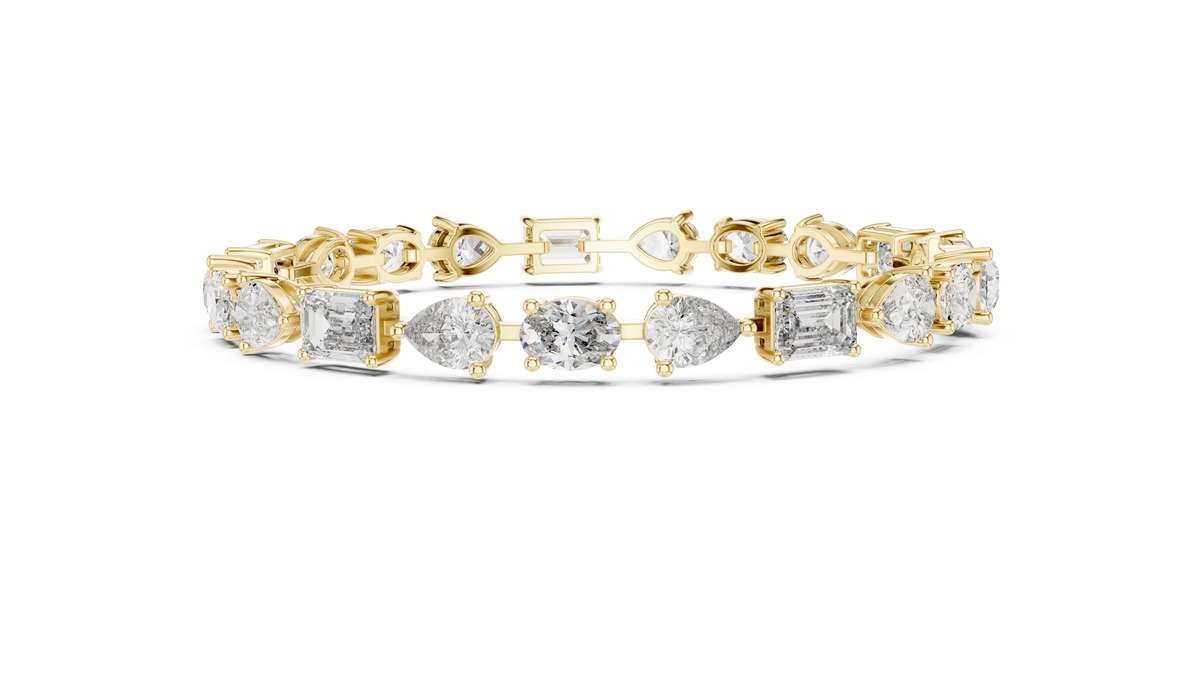 Oval Pear and Emerald Moissanite Tennis Bracelet in yellow 925 sterling silver, view 4