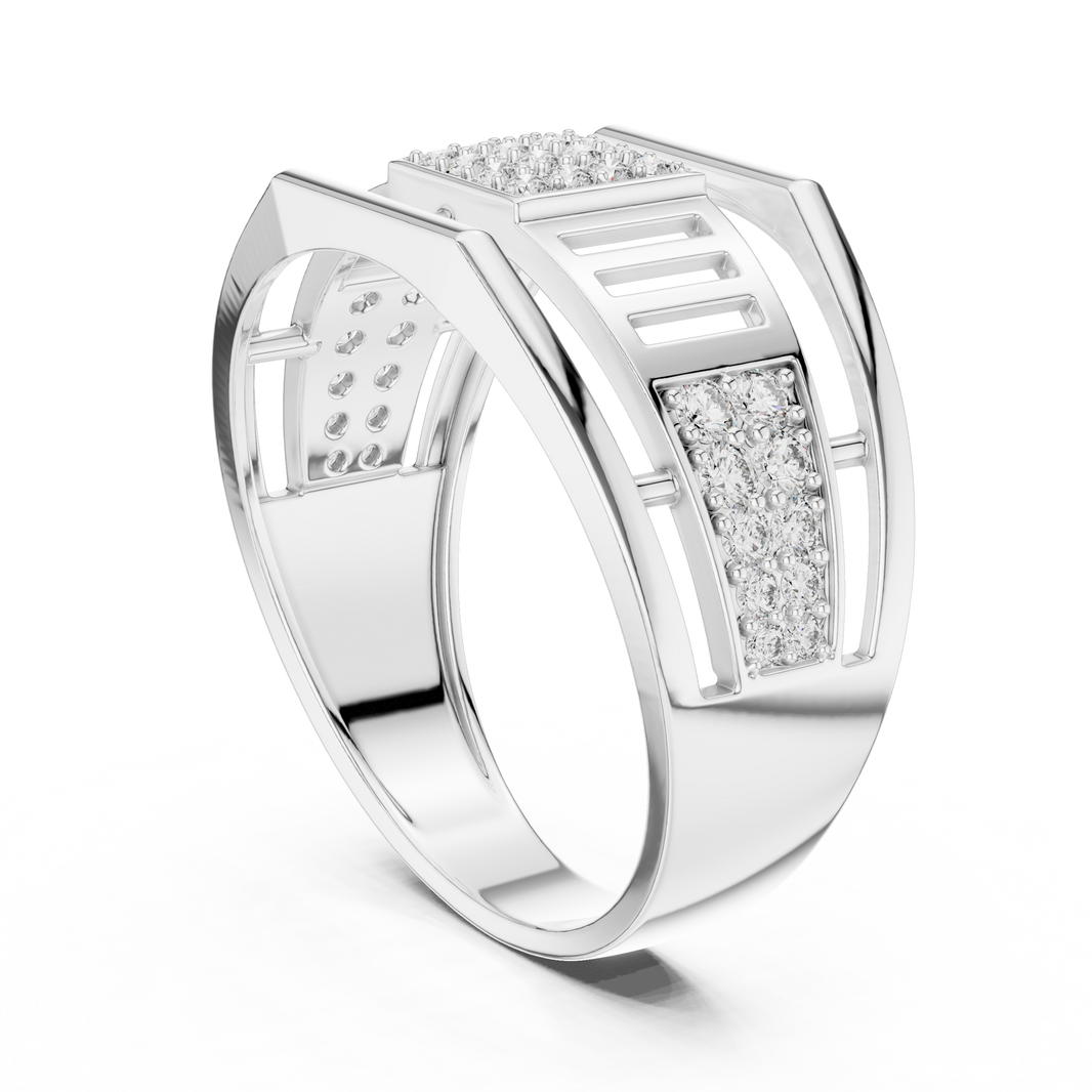 Men's Square Pavé Panel Cage Moissanite Band in white 925 sterling silver, view 1