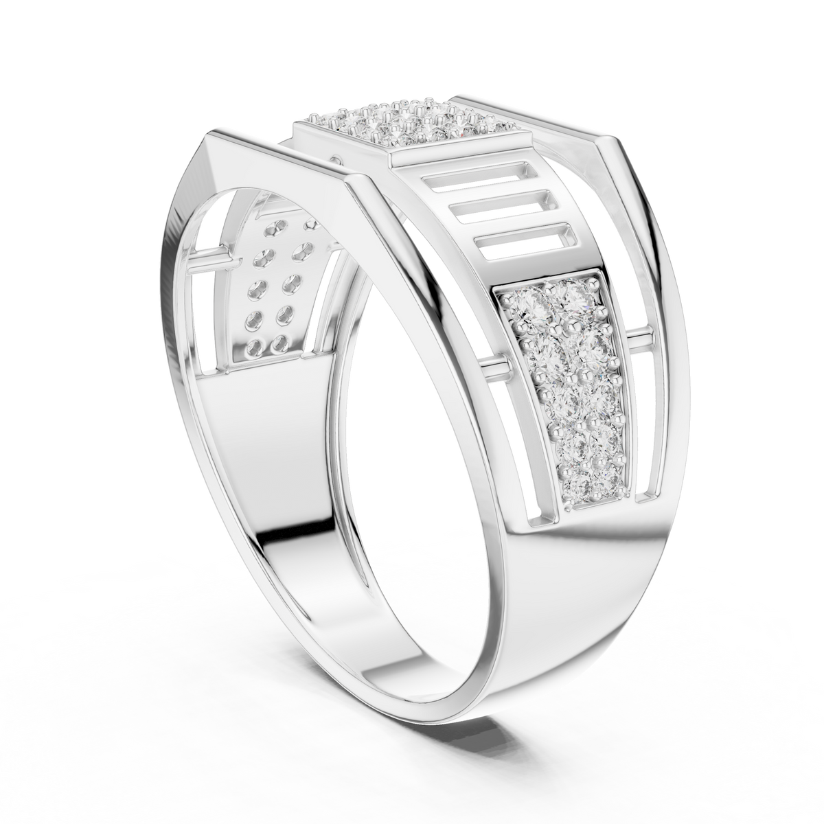 Men's Square Pavé Panel Cage Moissanite Band in white 925 sterling silver, view 1