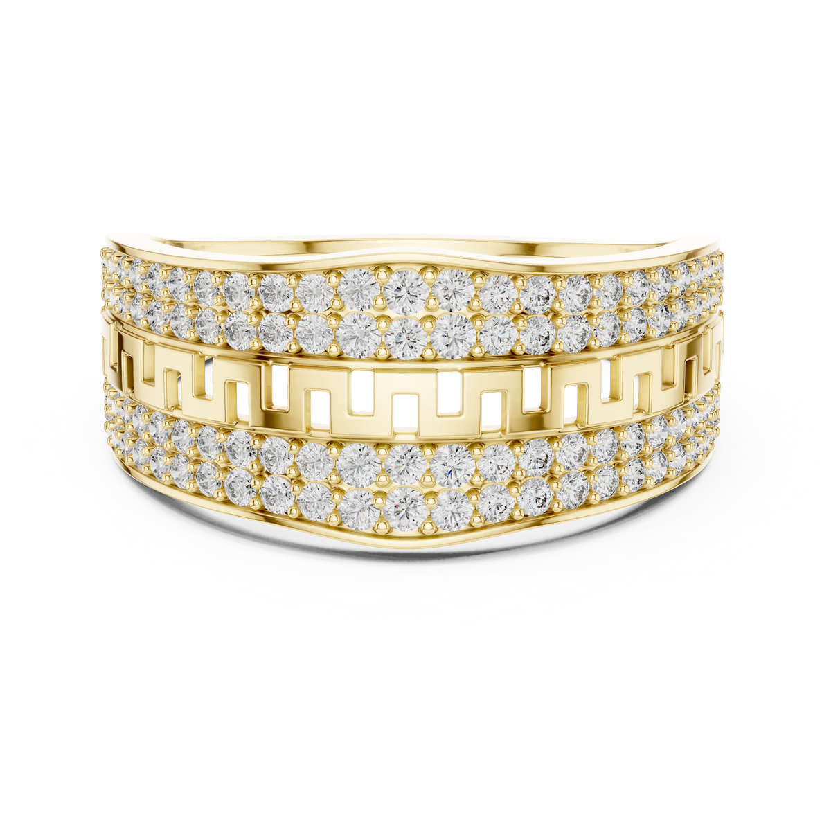 Greek Key Multi-Row Pavé Moissanite Band in yellow 925 sterling silver, view 4