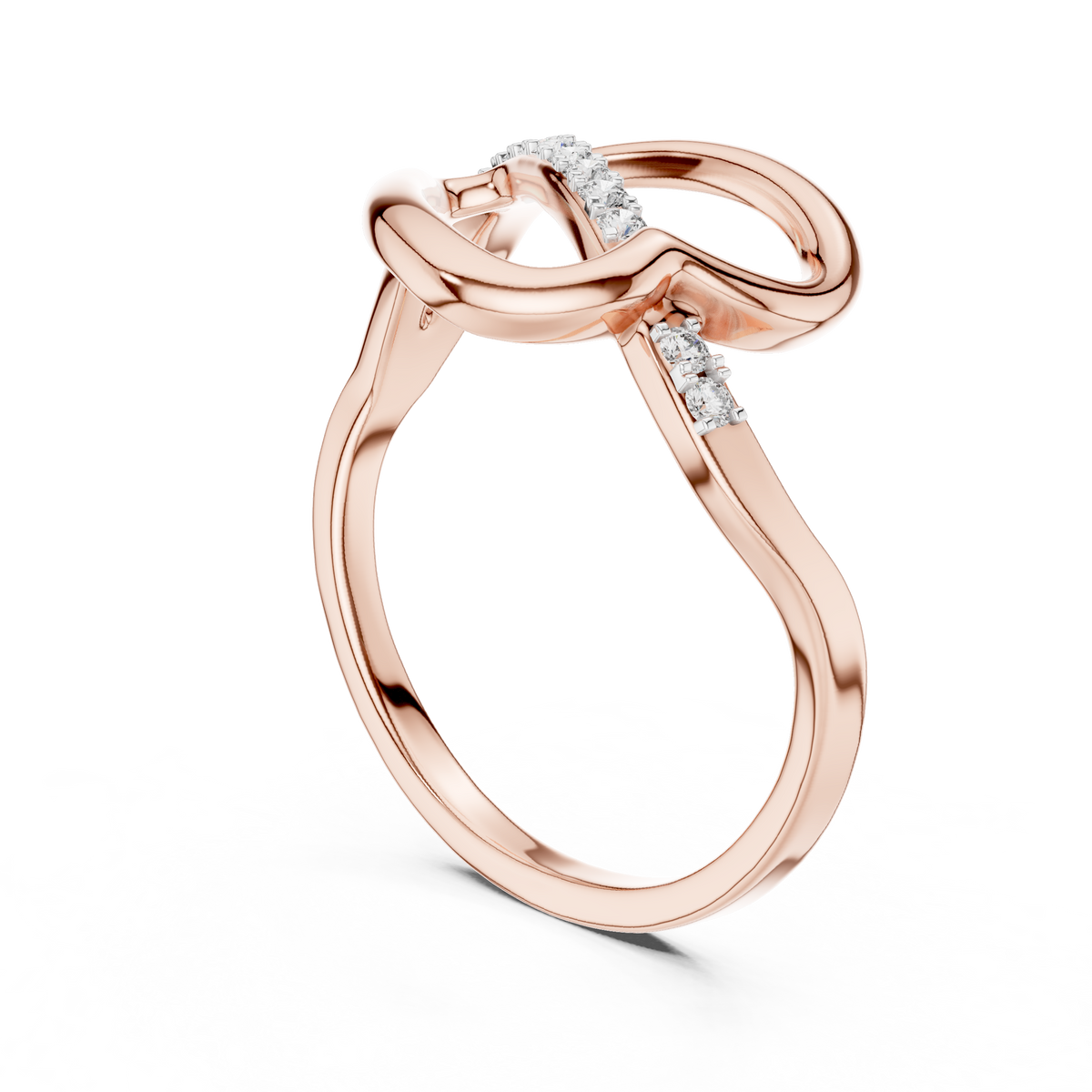 Sideways Heart Pavé Line Moissanite Ring in rose 925 sterling silver, view 1