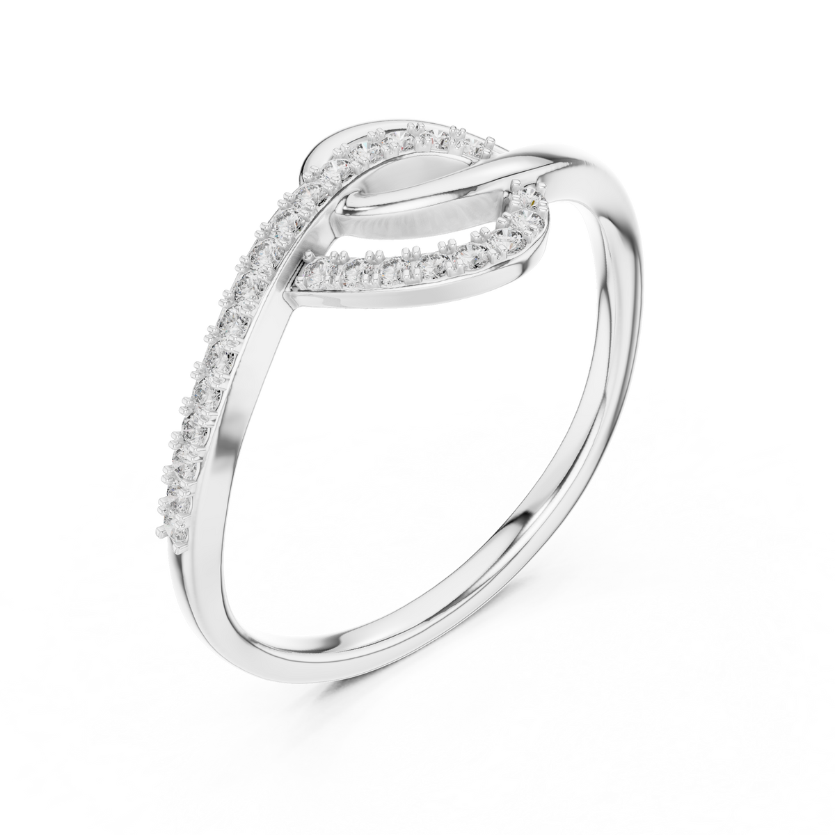 Swirl Loop Bypass Moissanite Ring in white 925 sterling silver, view 2