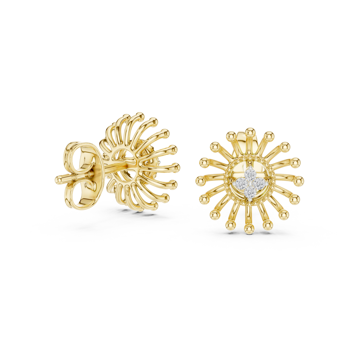 Moissanite Starburst Stud Earrings in yellow 925 sterling silver, view 1