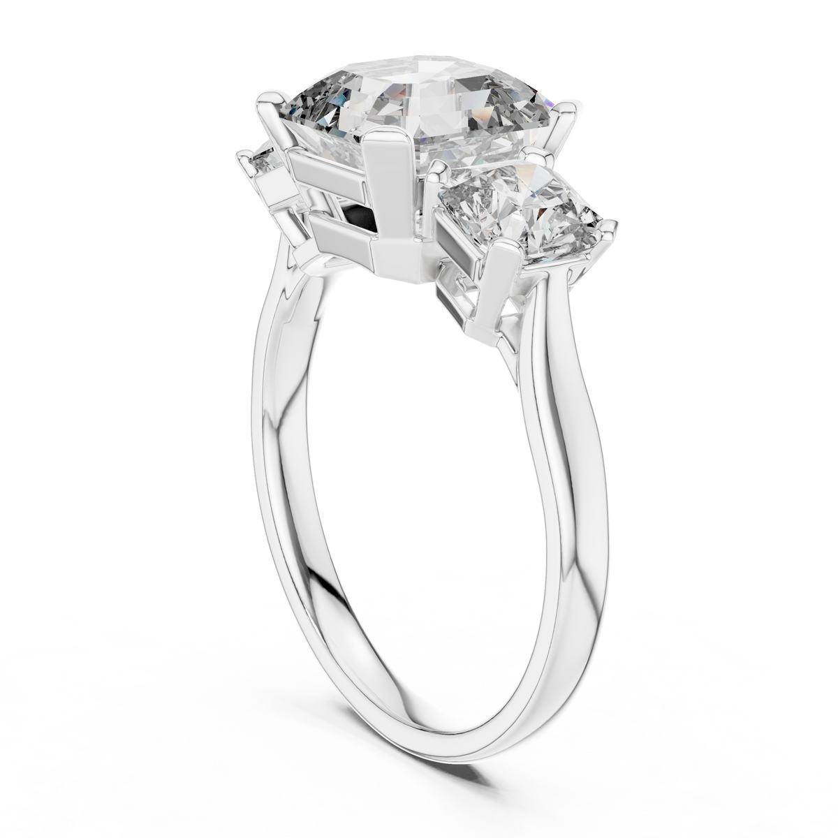 Asscher Cut Three Stone Moissanite Statement Ring in white 925 sterling silver, view 1