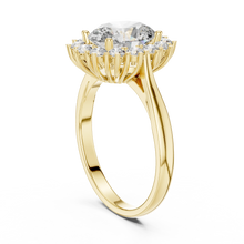 Oval Halo Moissanite Engagement Ring in yellow 925 sterling silver, view 1