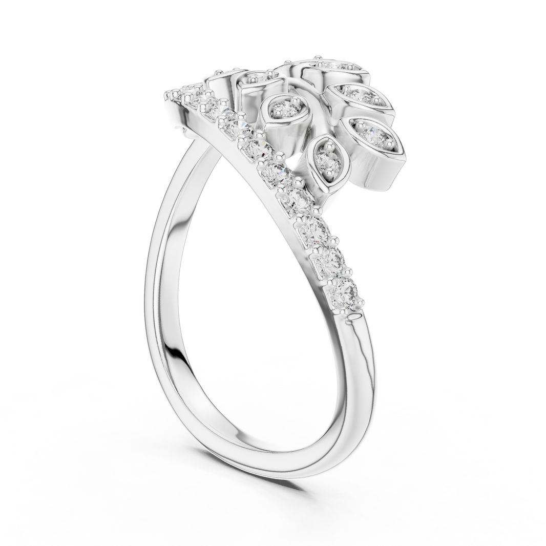 Pavé Leaf Vine Moissanite Ring in white 925 sterling silver, view 1