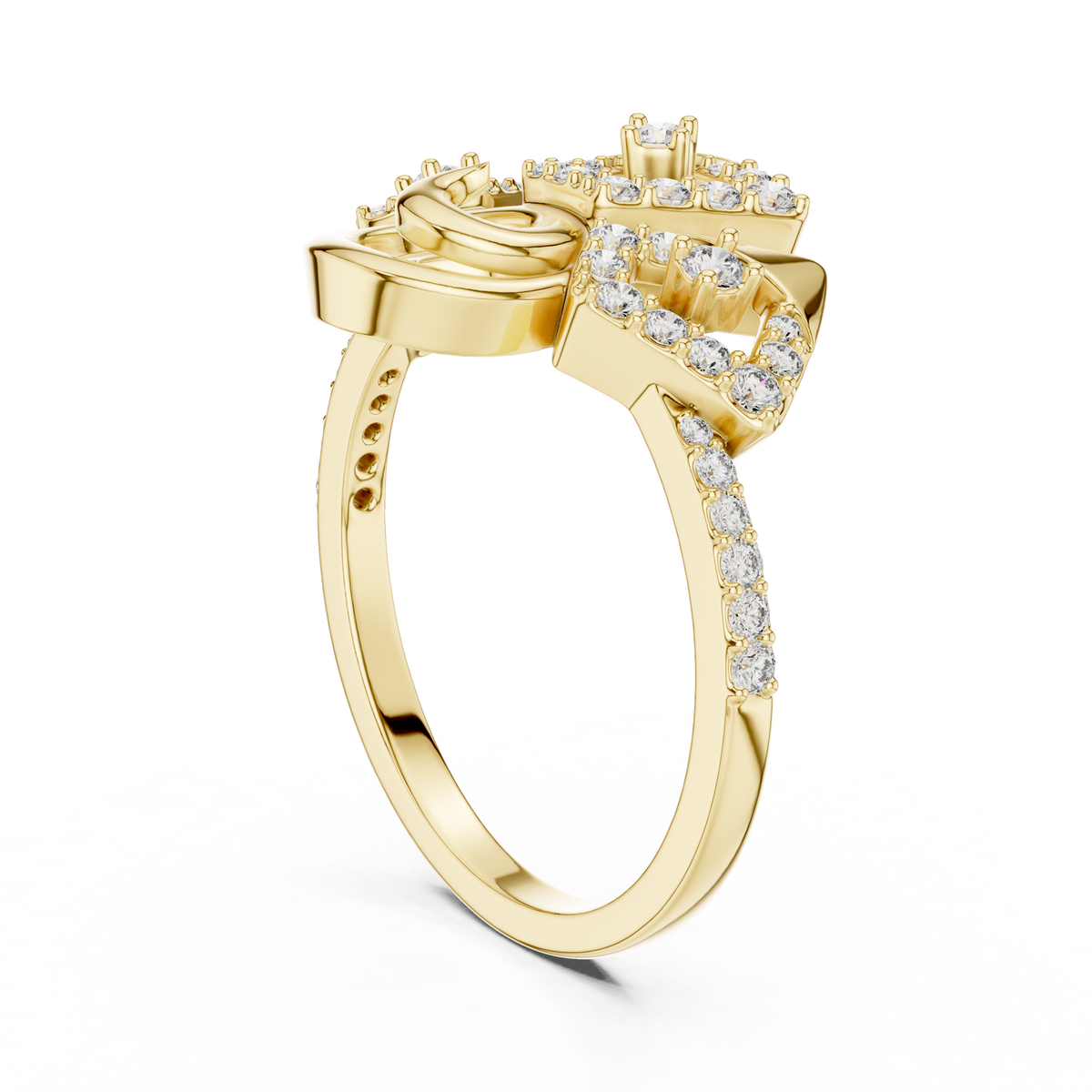 Geometric Pavé Fan and Swirl Moissanite Ring in yellow 925 sterling silver, view 1