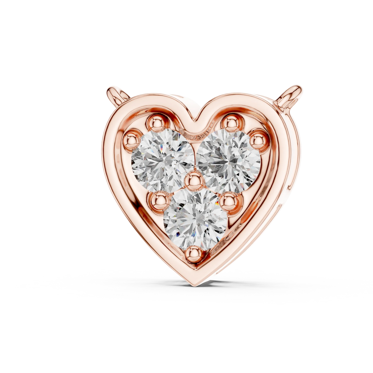 Heart Three Stone Moissanite Pendant in rose 925 sterling silver, view 2