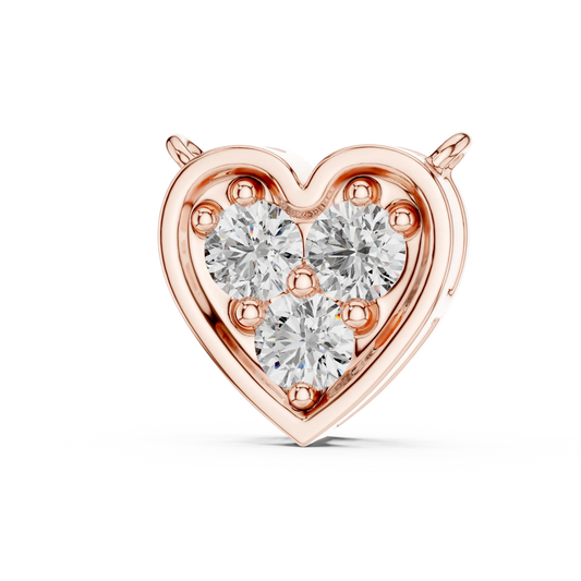 Heart Three Stone Moissanite Pendant in rose 925 sterling silver, view 2