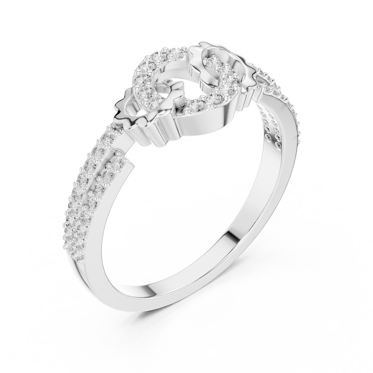 Open Circle Double-Row Pavé Moissanite Ring in white 925 sterling silver, view 2
