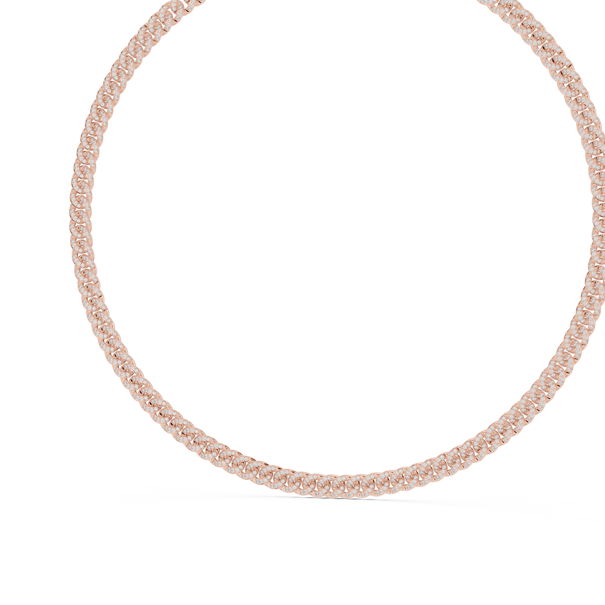 Pave Cuban Link Chain Necklace in rose 925 sterling silver, view 2