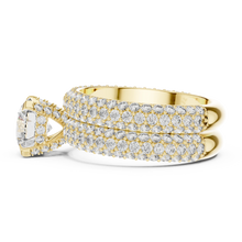 Round Solitaire Moissanite Ring with Wide Pavé Band in yellow 925 sterling silver, view 3