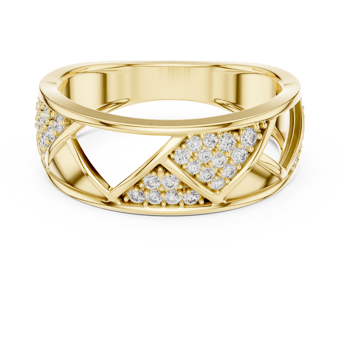 Geometric Lattice Pavé Wide Moissanite Band in yellow 925 sterling silver, view 4