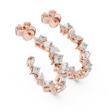 Mixed shape moissanite front hoop earrings in rose 925 sterling silver, view 2