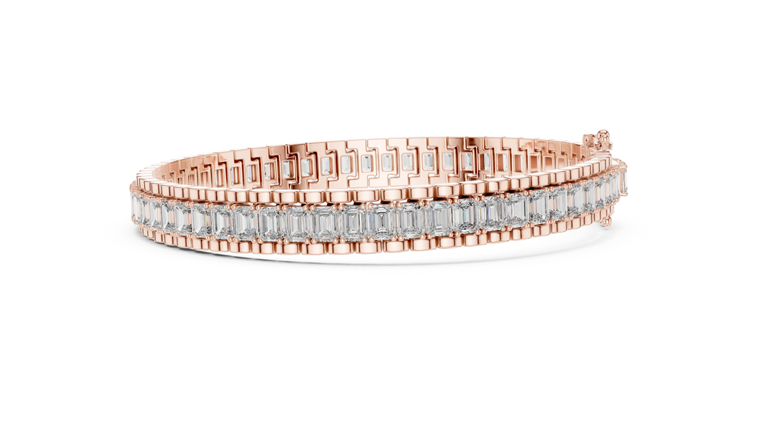 Emerald Cut Moissanite Link Tennis Bracelet in rose 925 sterling silver, view 4