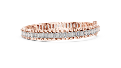 Emerald Cut Moissanite Link Tennis Bracelet in rose 925 sterling silver, view 4