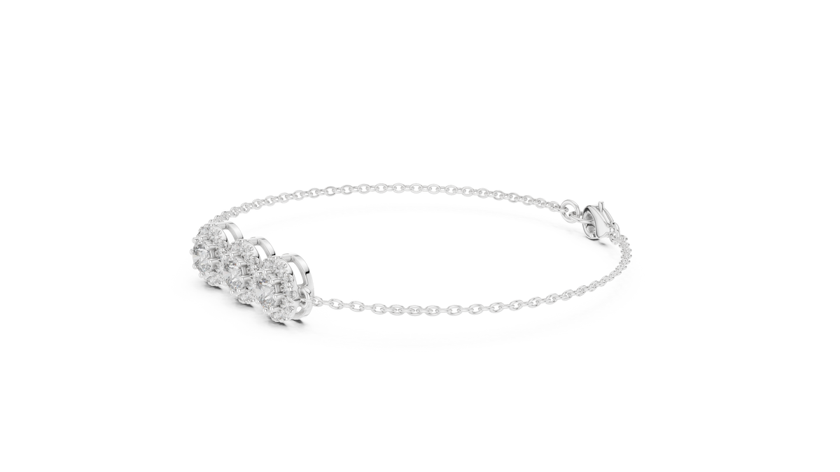 Triple Halo Moissanite Chain Bracelet in white 925 sterling silver, view 2