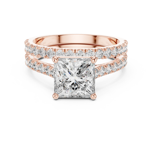 Princess Cut Moissanite Double Pavé Band Ring in rose 925 sterling silver, view 4