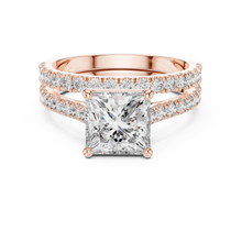 Princess Cut Moissanite Double Pavé Band Ring in rose 925 sterling silver, view 4