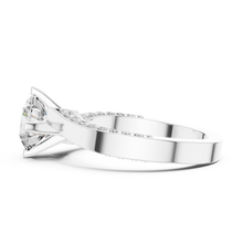 Round Solitaire Moissanite Ring with Pavé Cathedral Shank in white 925 sterling silver, view 3