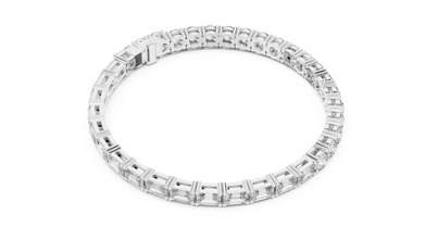 Emerald and Round Moissanite Tennis Bracelet in white 925 sterling silver, view 3