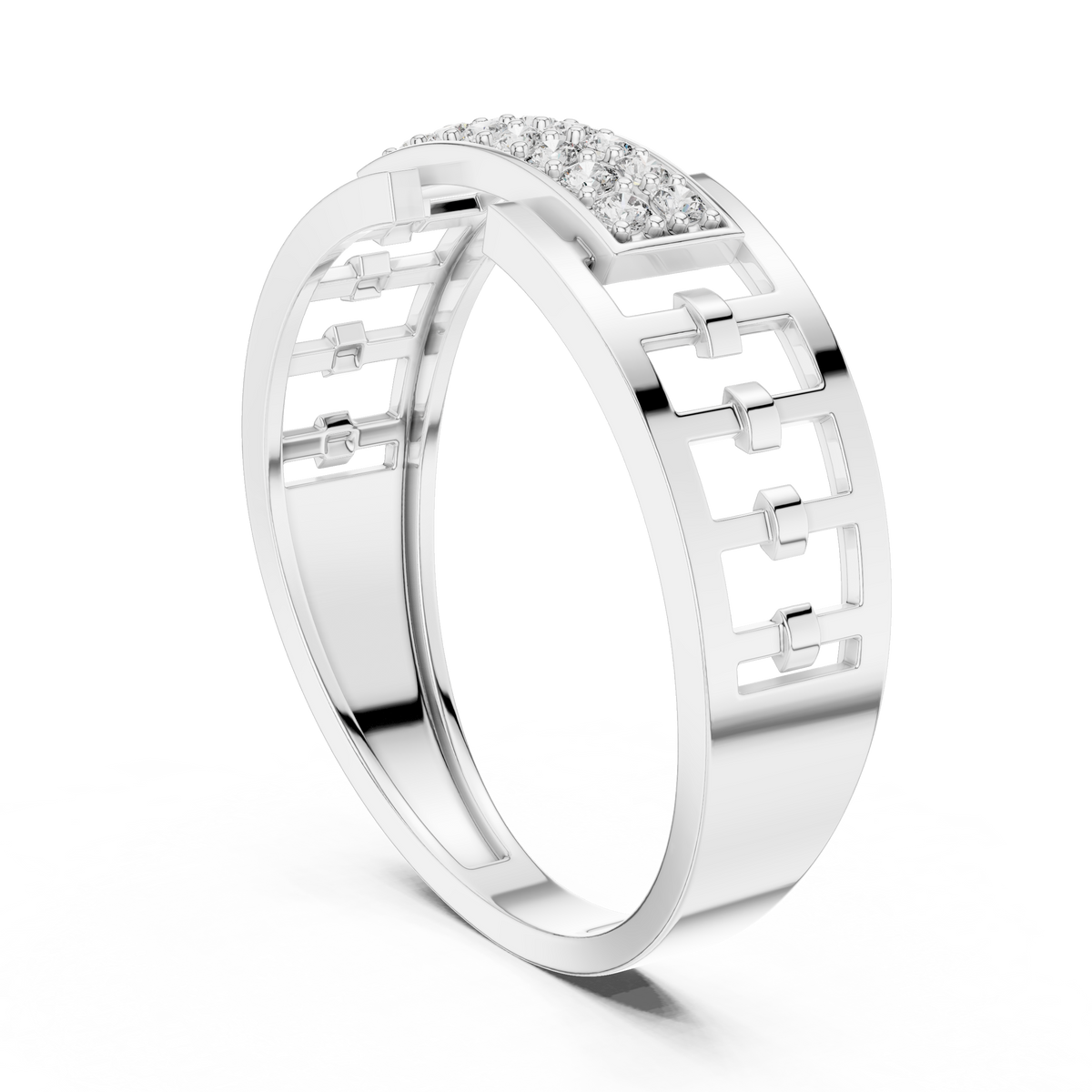 Men's Double-Row Pavé Plaque Openwork Moissanite Band in white 925 sterling silver, view 1