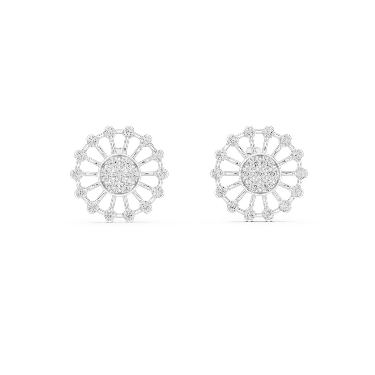 Moissanite Wheel Cluster Stud Earrings in white 925 sterling silver, view 4