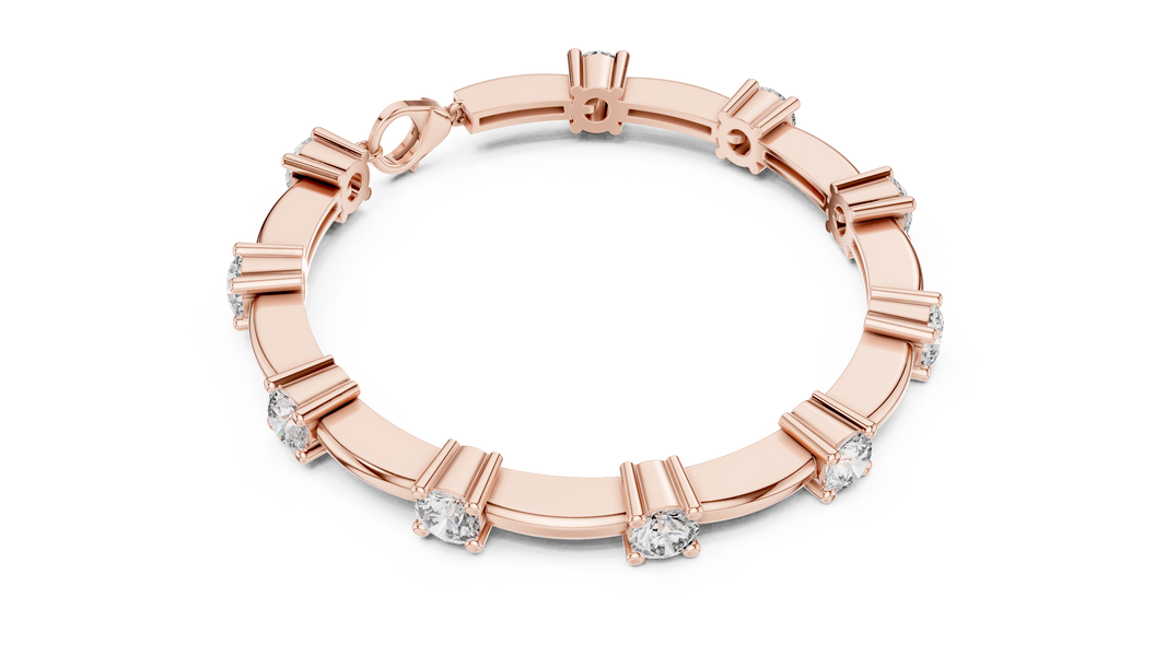 Round Moissanite Station Bar Bracelet in rose 925 sterling silver, view 3