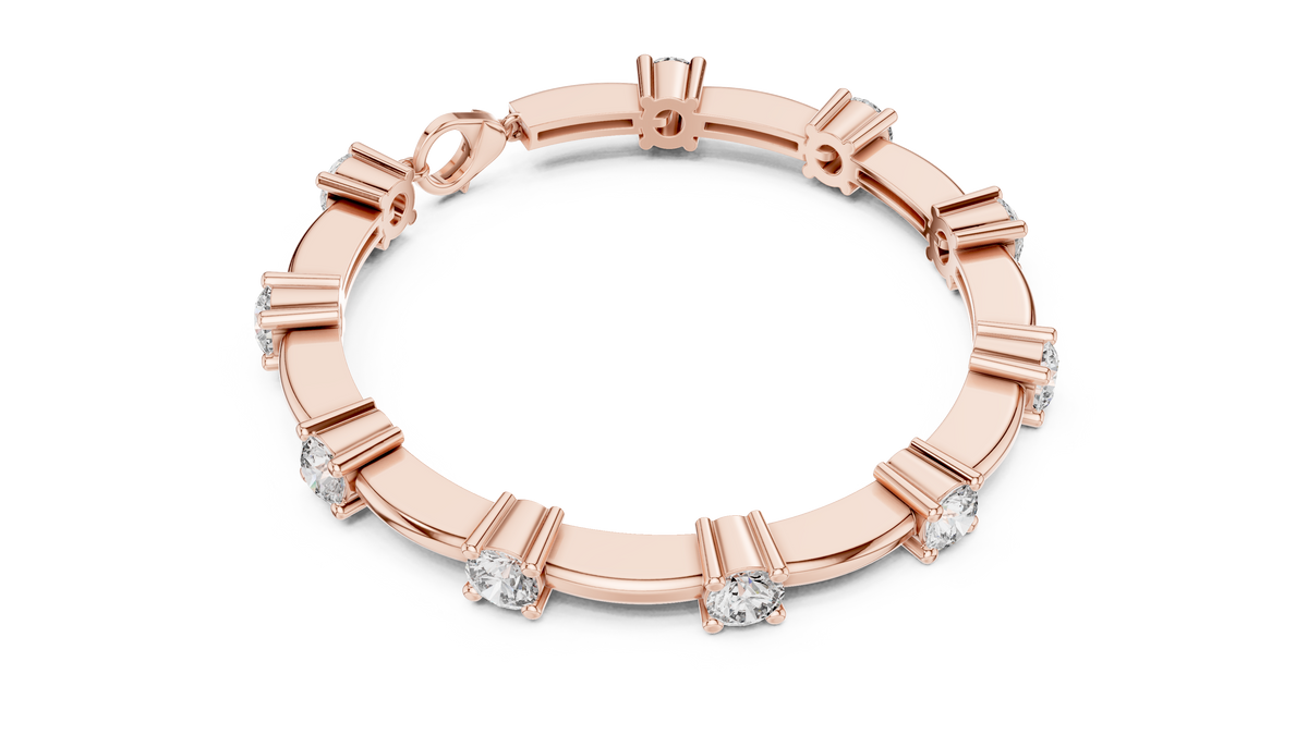Round Moissanite Station Bar Bracelet in rose 925 sterling silver, view 3