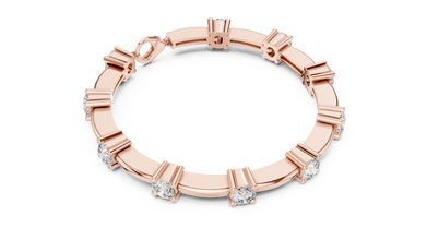 Round Moissanite Station Bar Bracelet in rose 925 sterling silver, view 3