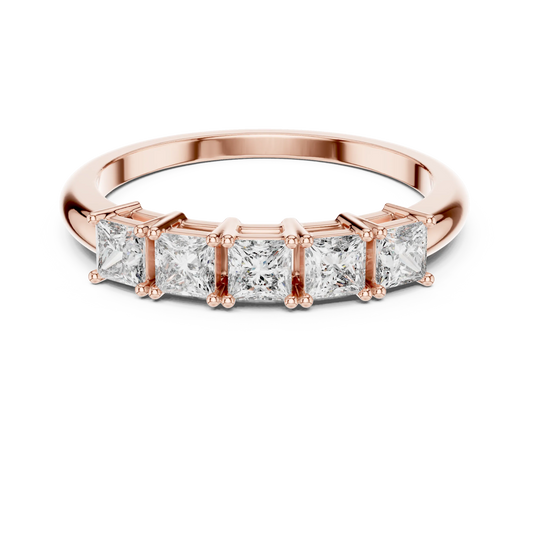 Five Stone Princess Cut Moissanite Band in rose 925 sterling silver, view 4