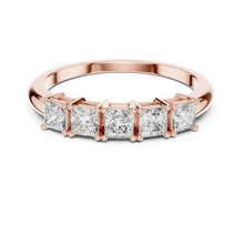 Five Stone Princess Cut Moissanite Band in rose 925 sterling silver, view 4