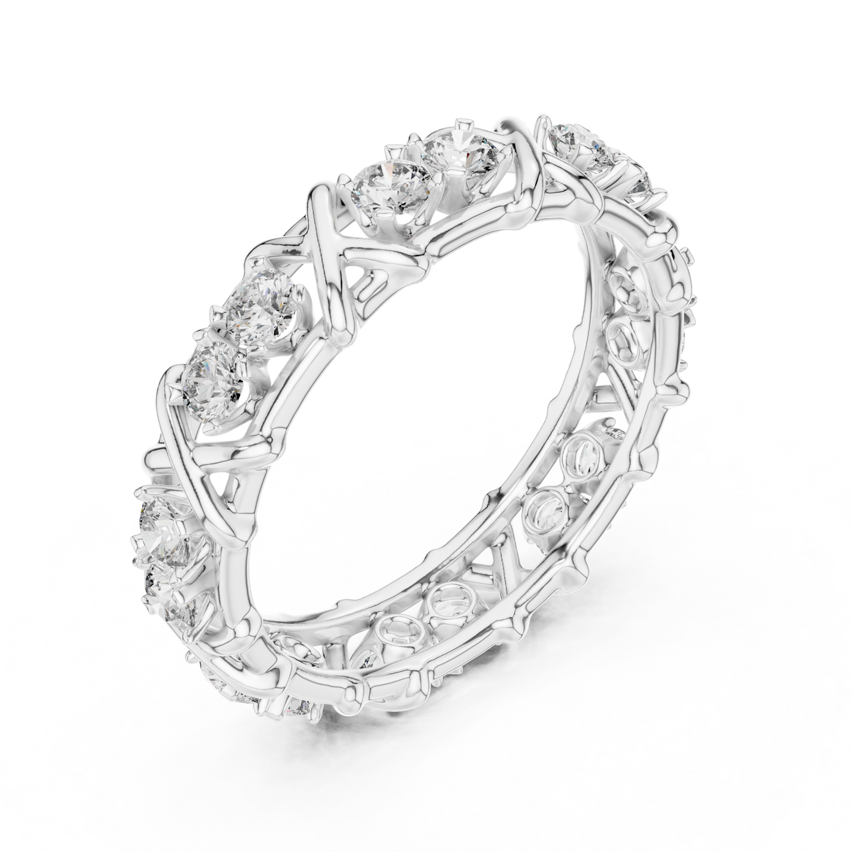 X Station Moissanite Eternity Band in white 925 sterling silver, view 2